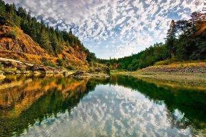 nature, River, Water, Reflection, Clouds, Trees, Forest