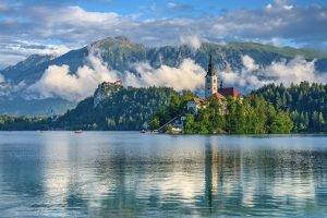 lake, Island, Church, Slovenia