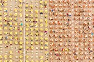 nature, Beach, Sand, Holiday, Crowds, Parasol, Lines, Deck Chairs, Aerial View, People