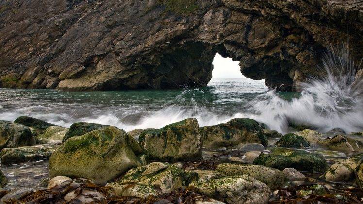 nature, Sea, Water, Water Drops, Waves, Rock, Stones, Stone HD Wallpaper Desktop Background