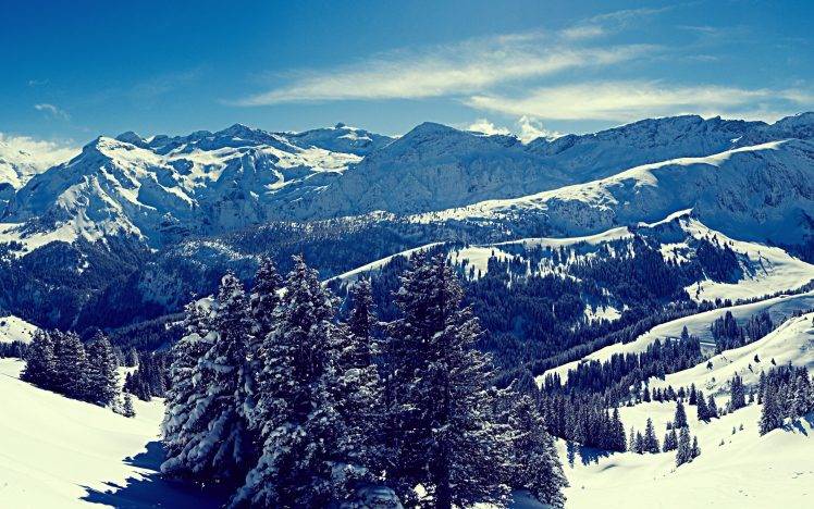 nature, Mountain, Snow, Sky, Trees HD Wallpaper Desktop Background