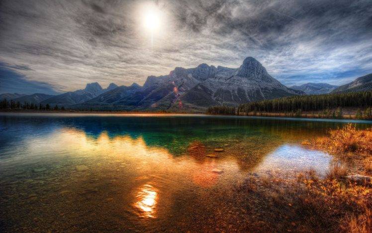 lake, Mountain, Reflection, Sun HD Wallpaper Desktop Background
