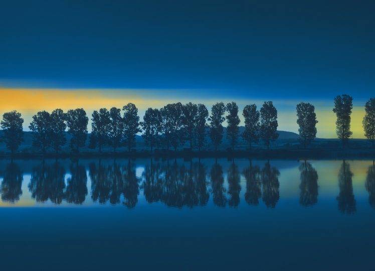 lake, Trees, Sunset HD Wallpaper Desktop Background