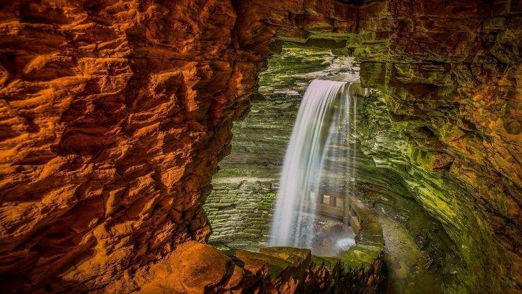 nature, Rock, Cave, Waterfall, Stones, Long Exposure, Path HD Wallpaper Desktop Background