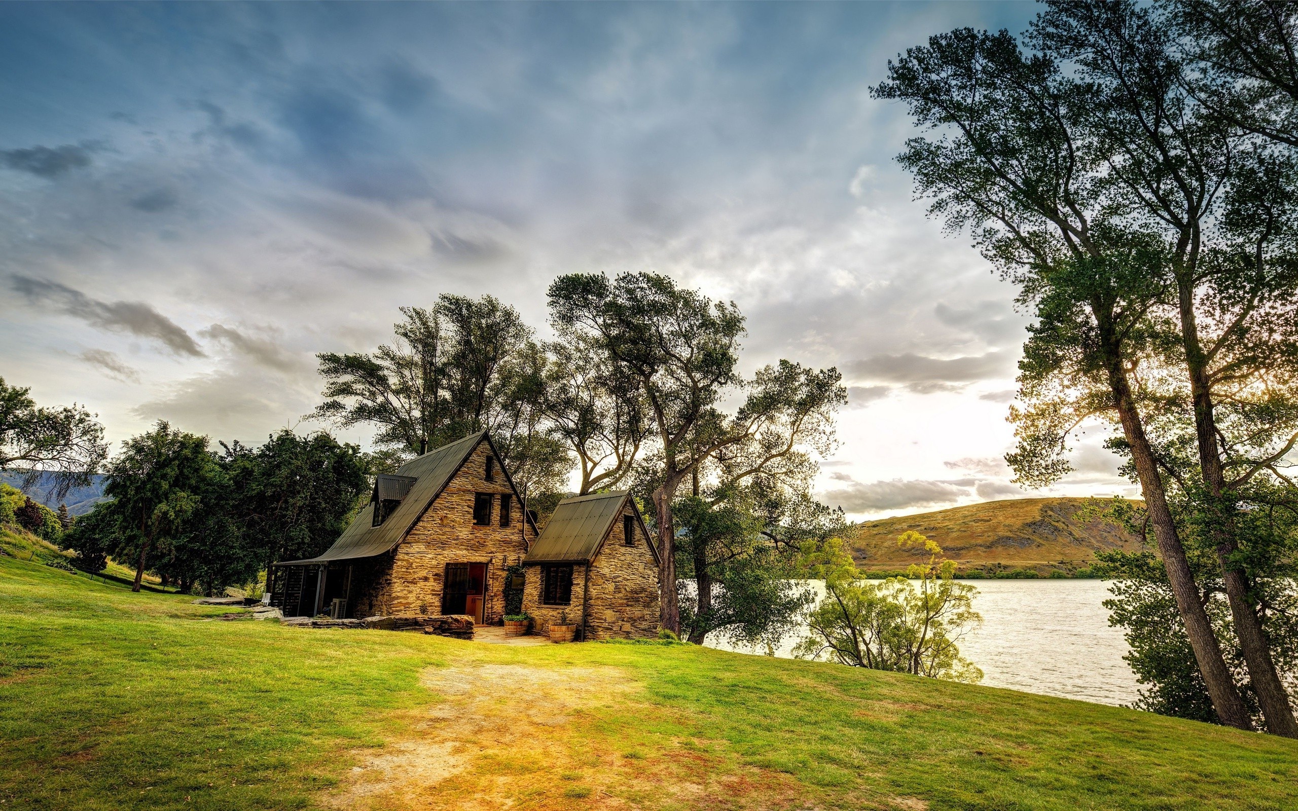 cottage, River, HDR Wallpaper