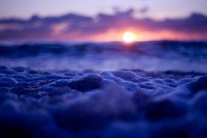 sunset, Water, Sea, Waves, Bubbles, Tilt Shift, Nature