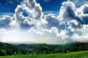 nature, Clouds, Grass, Sky
