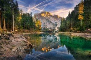 lake, Sunset, Italy, Summer, Forest, Mountain, Water, Reflection