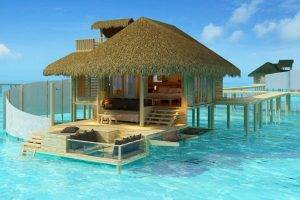 Maldives, Resort, Sea, Madives Paradise, Tropical, Water, Turquoise, Bungalow, Nature