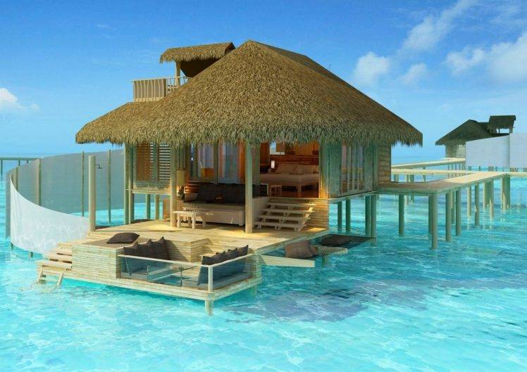 Maldives, Resort, Sea, Madives Paradise, Tropical, Water, Turquoise, Bungalow, Nature HD Wallpaper Desktop Background