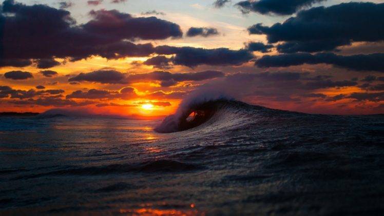 nature, Sun, Water, Waves, Sky, Sunset, Sea HD Wallpaper Desktop Background