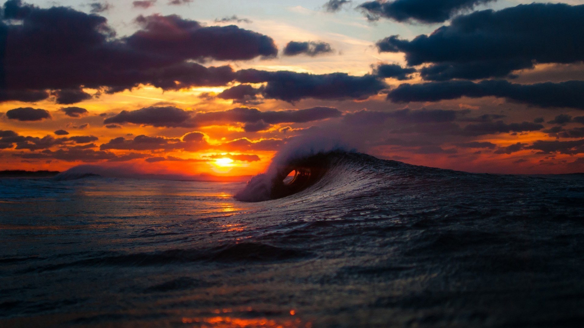nature, Sun, Water, Waves, Sky, Sunset, Sea Wallpaper