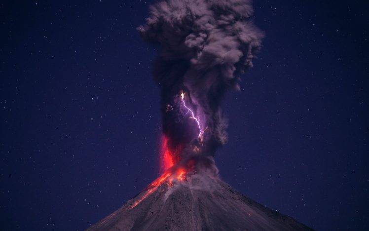 nature, Volcano, Eruptions, Hernando Rivera Cervantes, Photographers, Photography, Lightning, Night, Ash, Stars HD Wallpaper Desktop Background