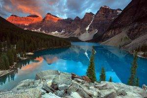 mountain, Lake, Forest, Sunset, Nature, Reflection