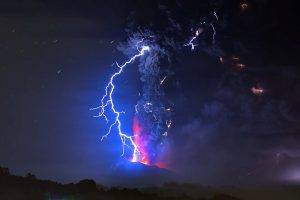 volcano, Lightning, Nature