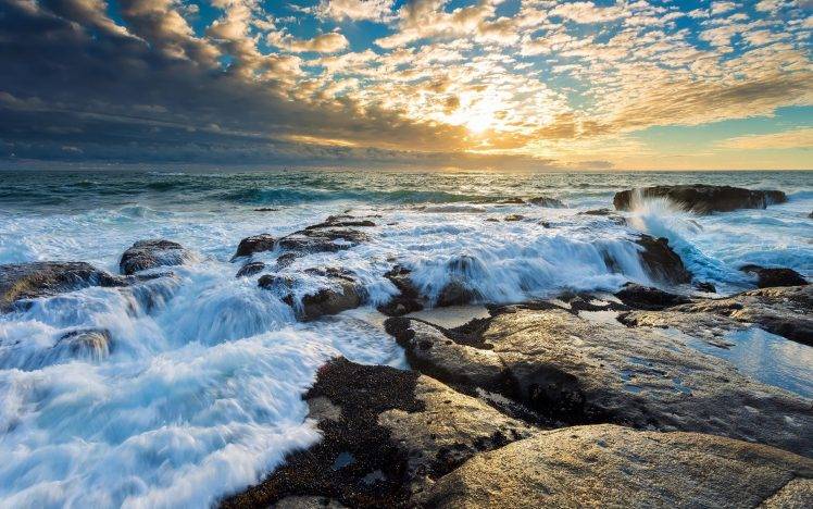 nature, Waves, Sea, Clouds, Rock, Water HD Wallpaper Desktop Background
