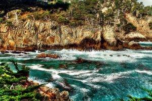 nature, HDR, Cliff, Sea, Waves