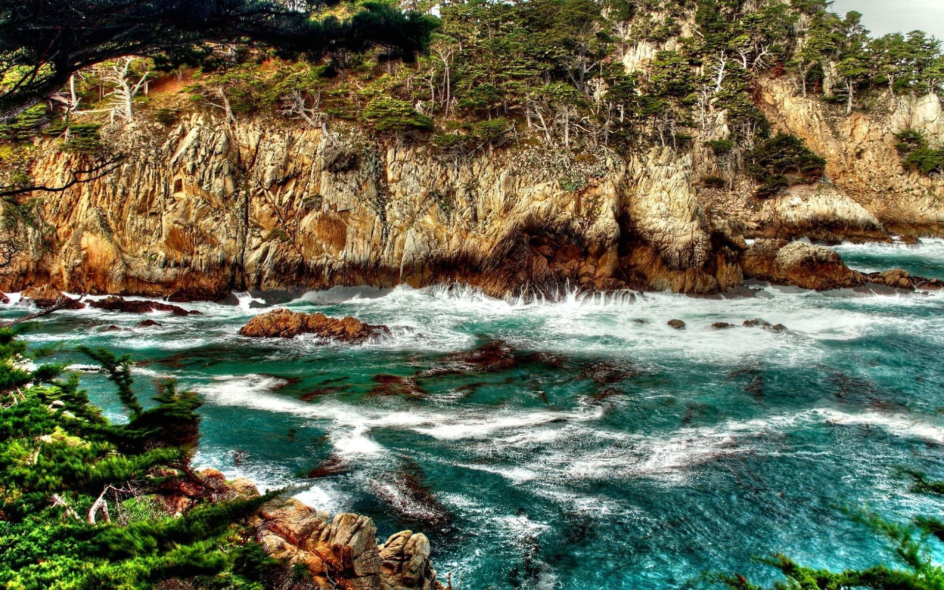 nature, HDR, Cliff, Sea, Waves Wallpaper