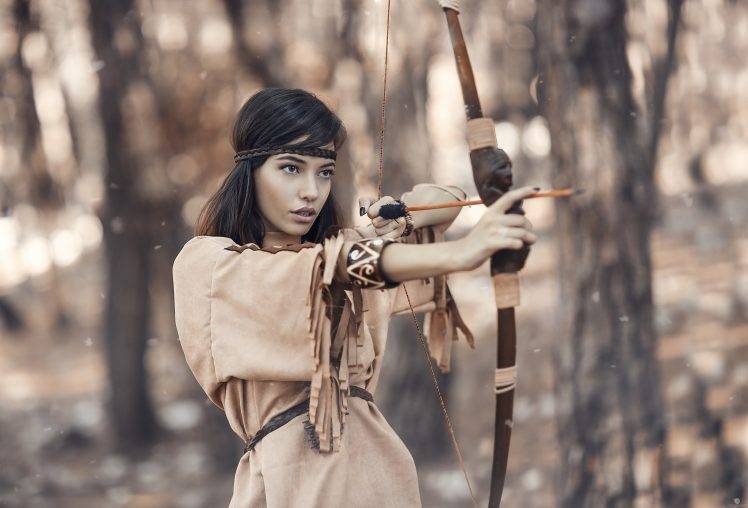 women, Photography, Native American Clothing, Bow And Arrow HD Wallpaper Desktop Background