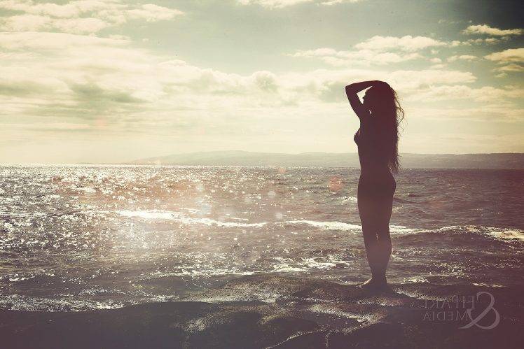 sea, Sillhouette, Water, Long Hair, Fipart, Landscape, Photography HD Wallpaper Desktop Background