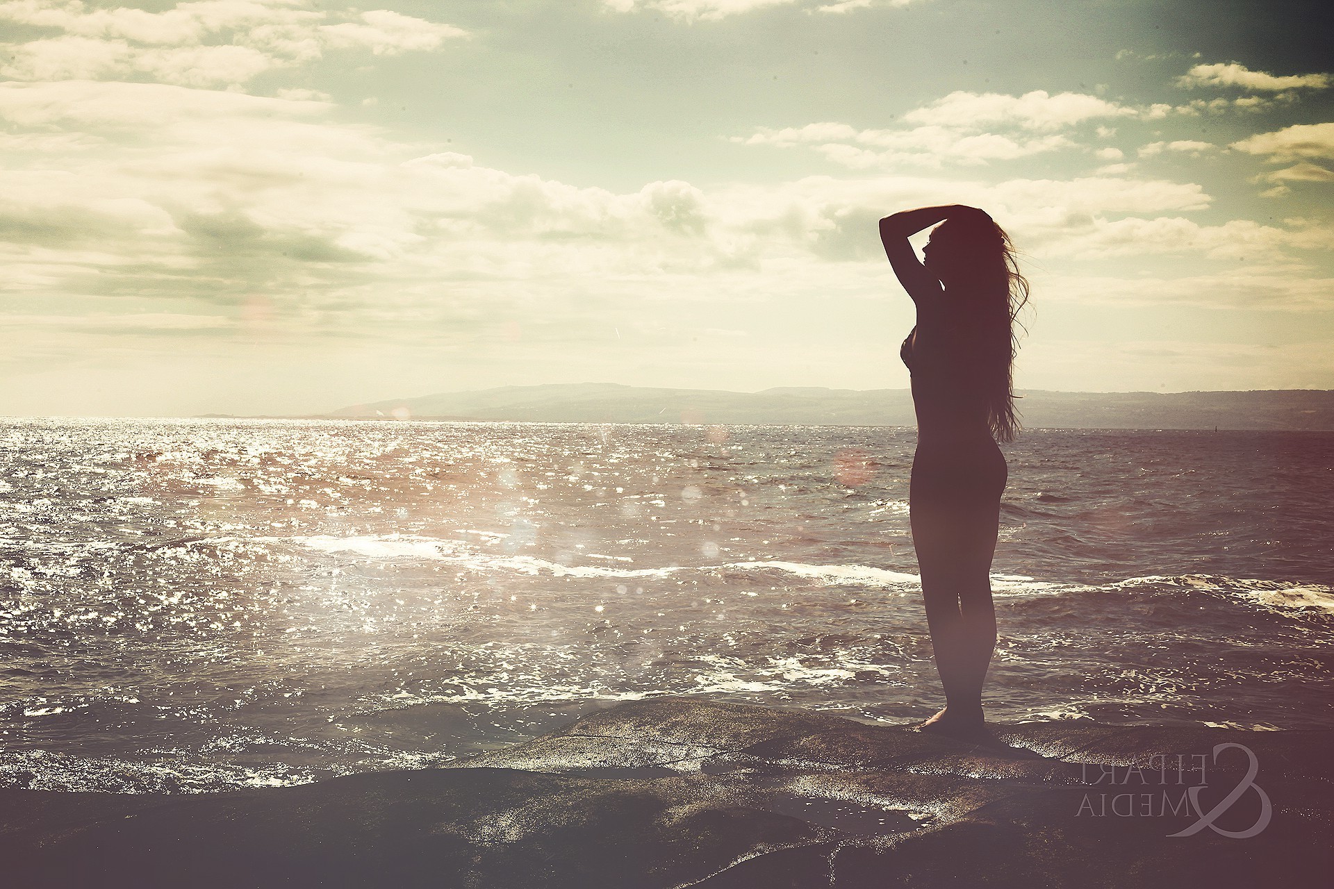 sea, Sillhouette, Water, Long Hair, Fipart, Landscape, Photography Wallpaper
