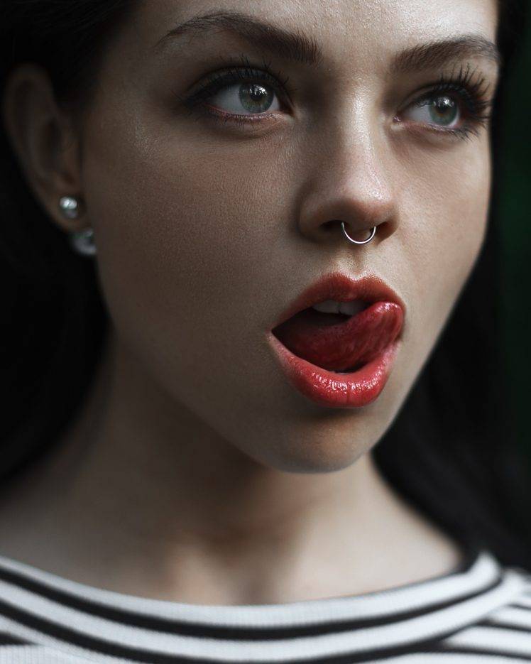 nose Rings, Licking Lips, Face, Women HD Wallpaper Desktop Background