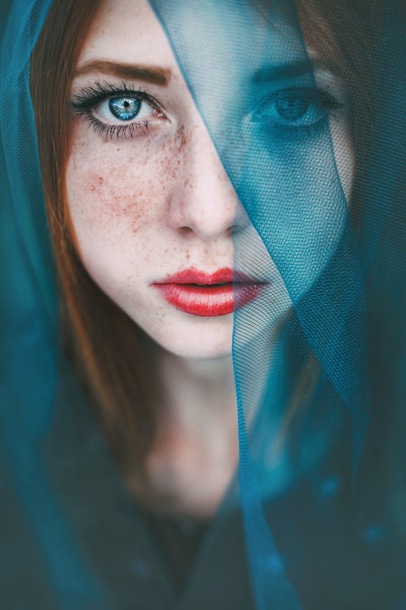 women, Blue Eyes, Redhead, Veils Wallpaper