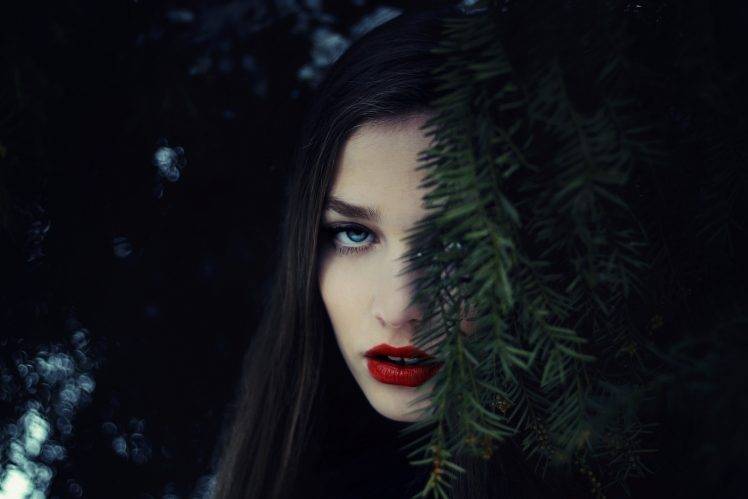 winter, Red Lipstick, Blue Eyes, Face, Open Mouth HD Wallpaper Desktop Background