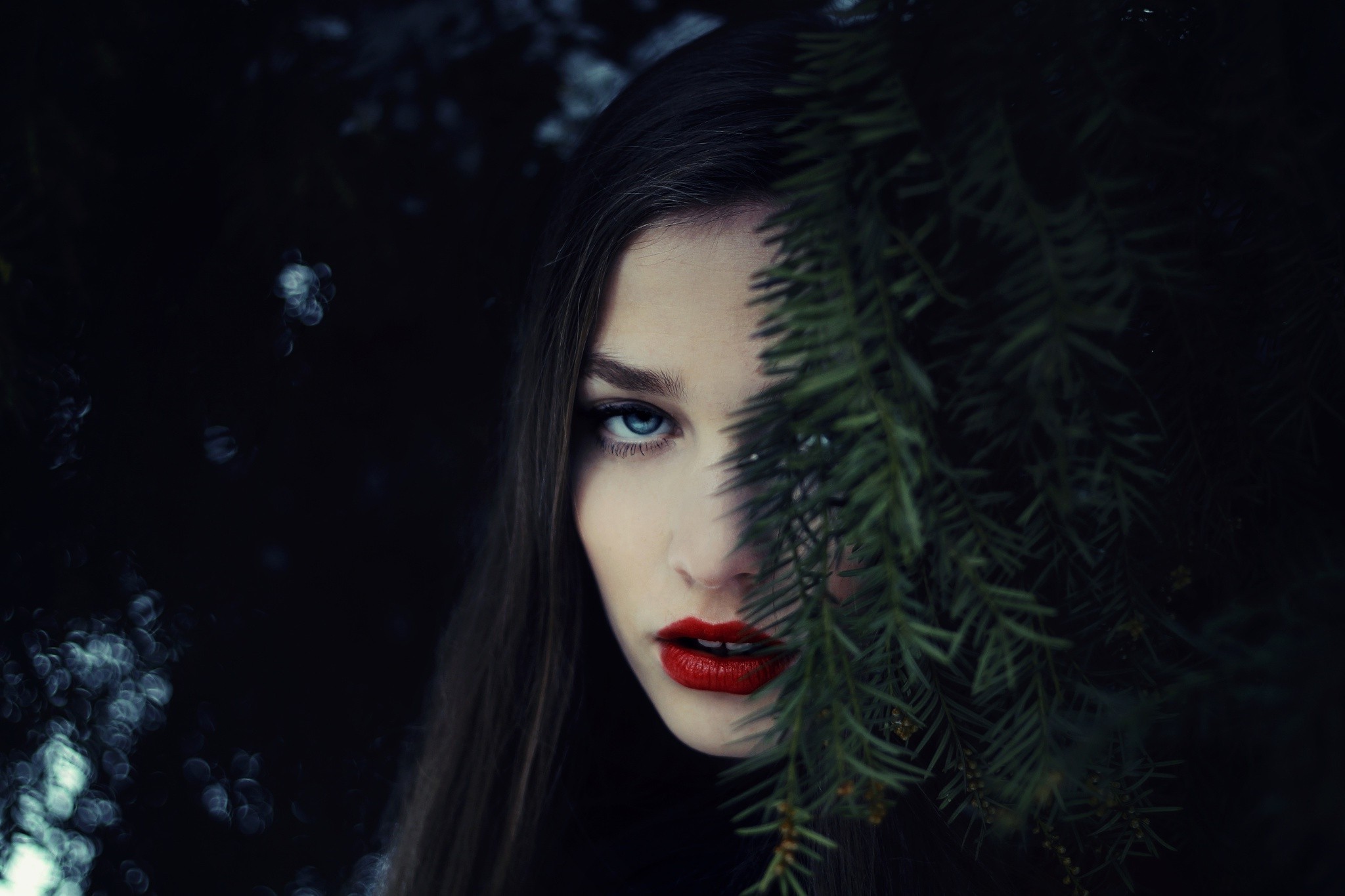 winter, Red Lipstick, Blue Eyes, Face, Open Mouth Wallpaper