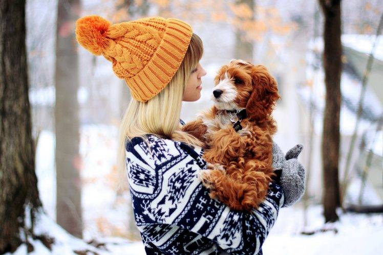 snow, Gloves, Dog, Women, Bonnet HD Wallpaper Desktop Background