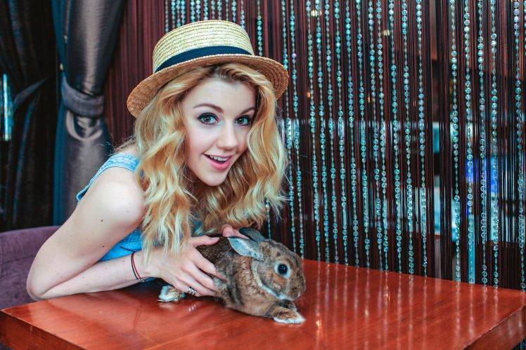 women, Rabbits, Blonde, Yulianna Karaulova HD Wallpaper Desktop Background