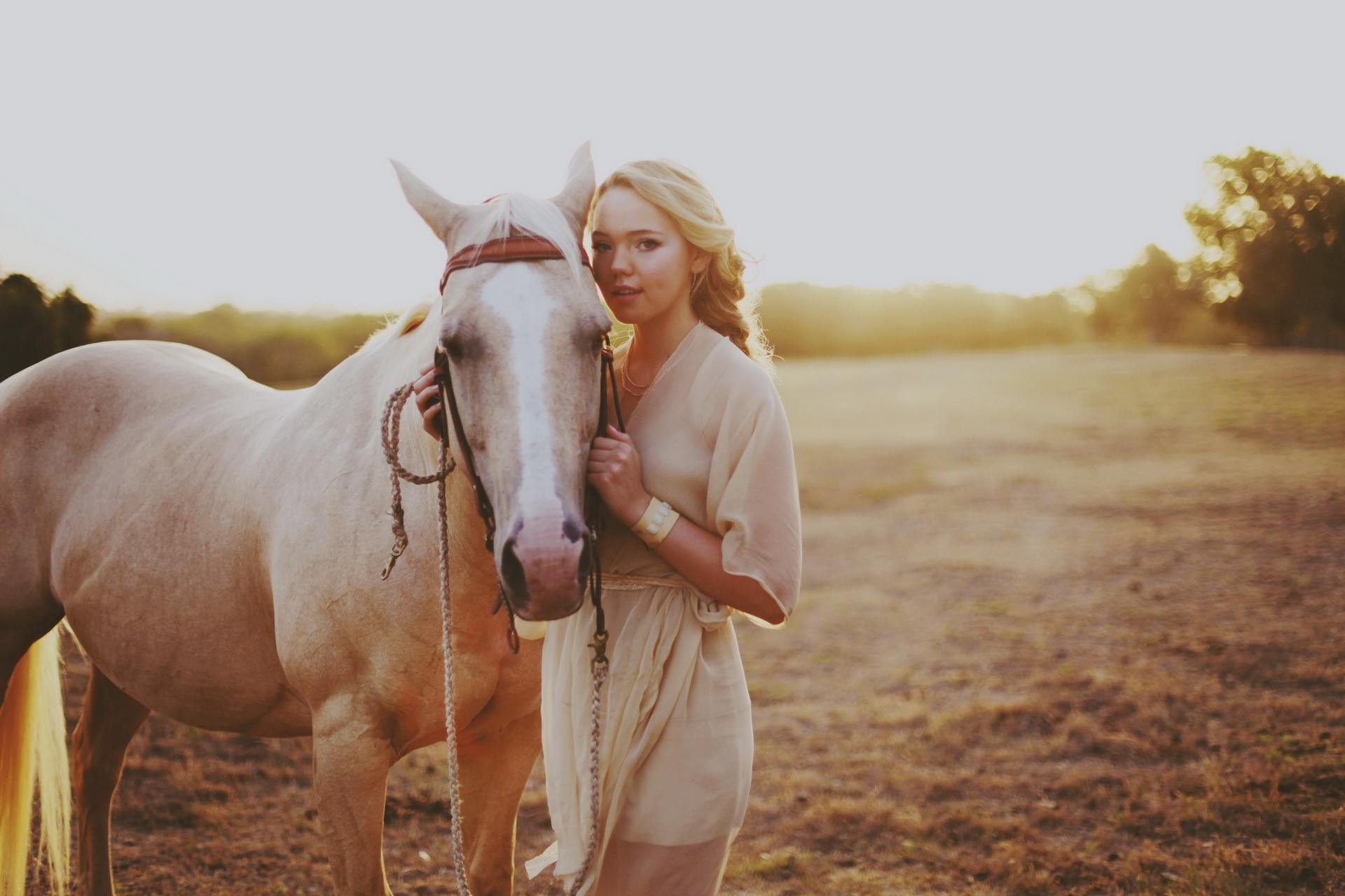 horse, Women Outdoors, Blonde, Animals, Field, Bracelets Wallpaper