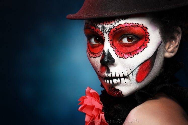 Sugar Skull, Halloween, Makeup, Hat HD Wallpaper Desktop Background