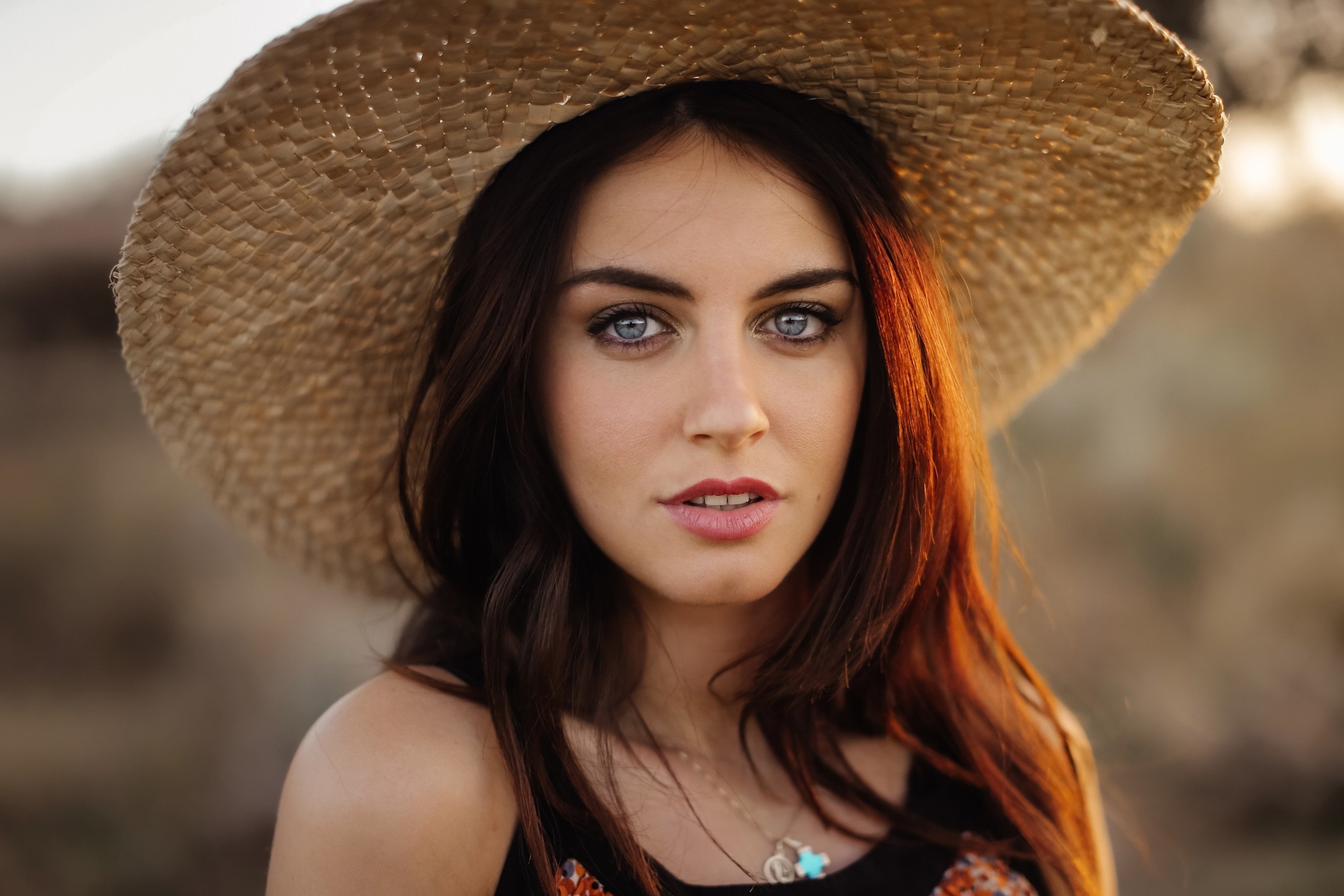 Women Aurela Skandaj Brunette Blue Eyes Face Hat Model Portrait Wallpapers Hd Desktop 4826