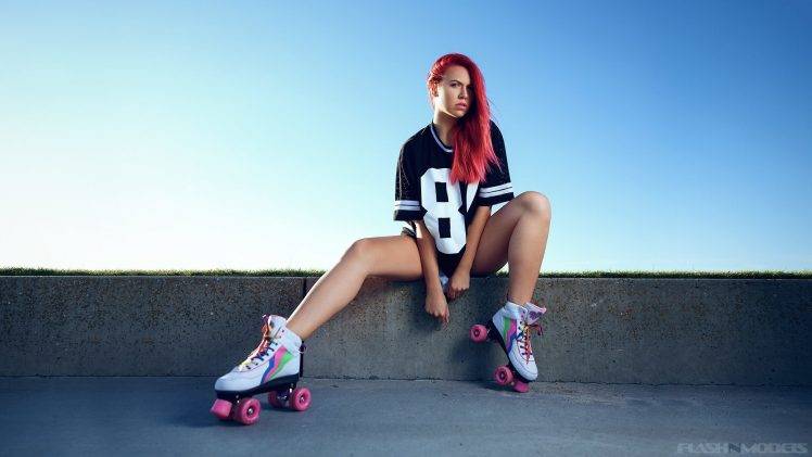 women, Model, Redhead, Rollerskates HD Wallpaper Desktop Background