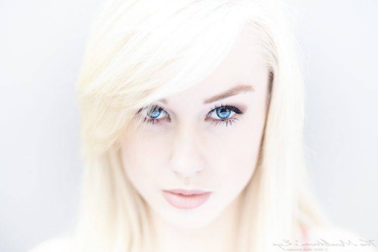 women, Blonde, Closeup, Face, Blue Eyes, Simple Background HD Wallpaper Desktop Background