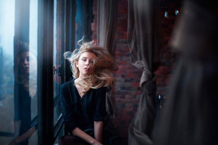 women, Reflection, Model, Window, Blonde HD Wallpaper Desktop Background