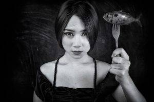 fish, Asian, Women, Monochrome, Model
