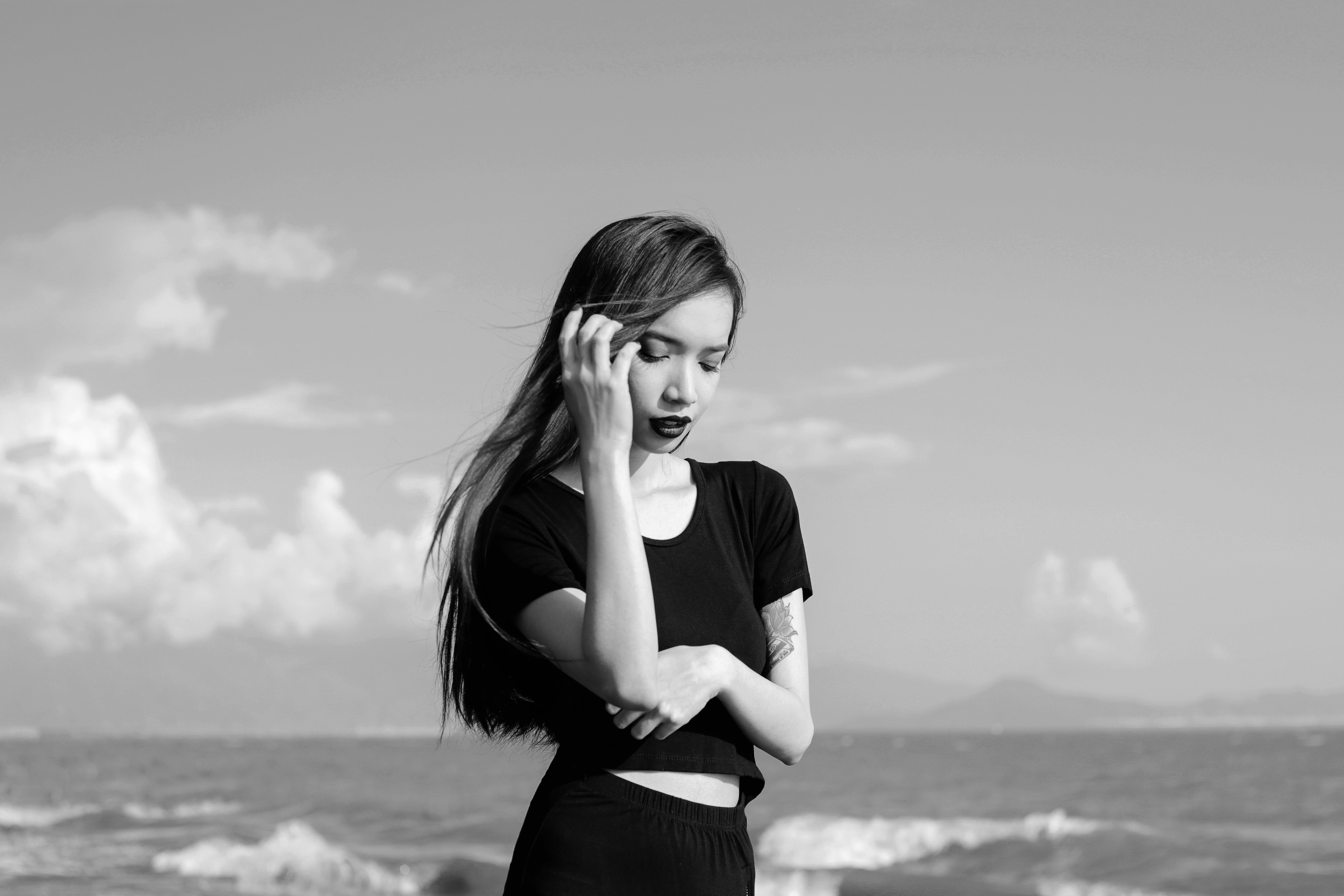 Monochrome Women Outdoors Beach Silhouette Photography