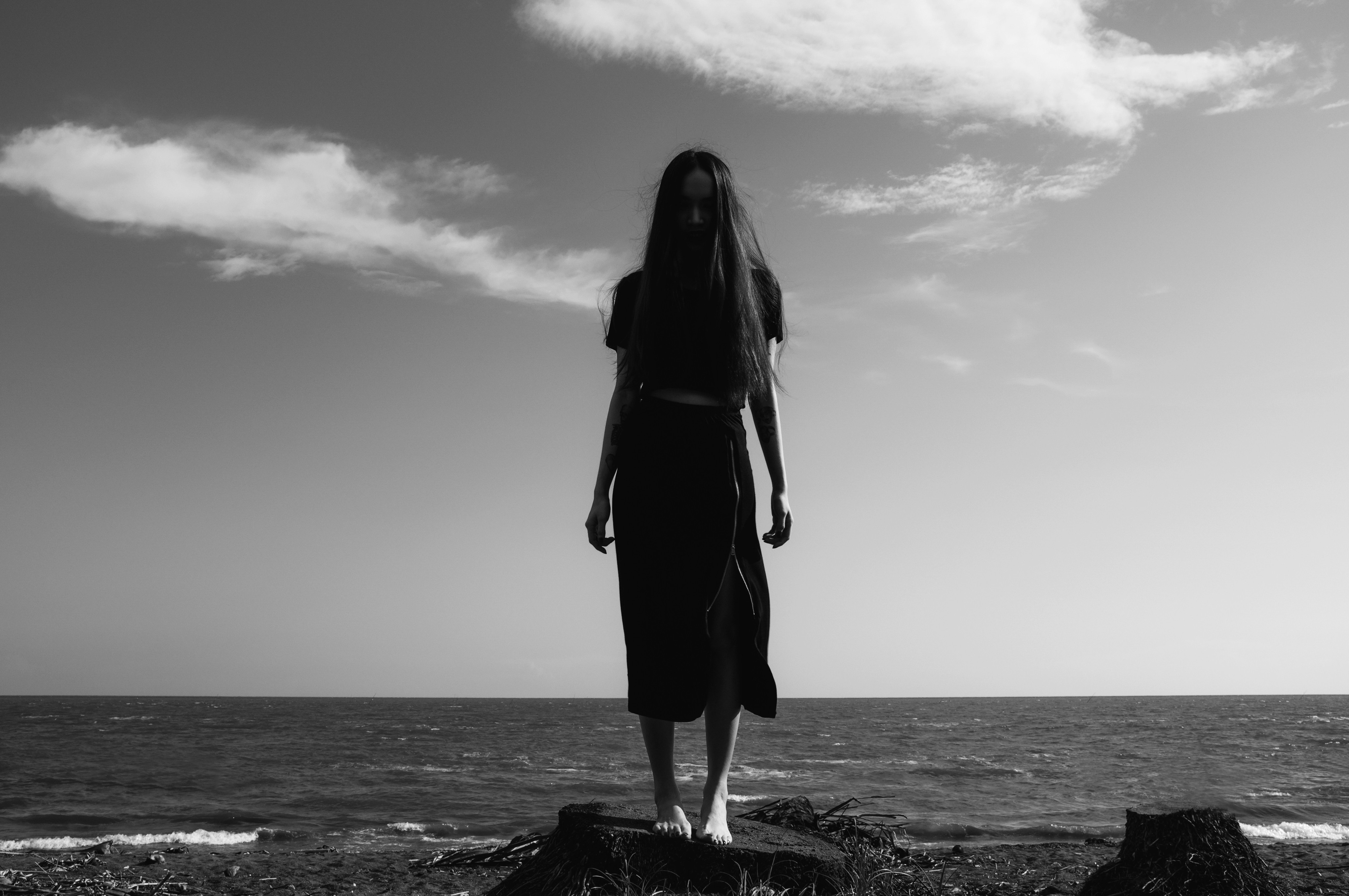 Monochrome Women Outdoors Beach Silhouette Photography Dark