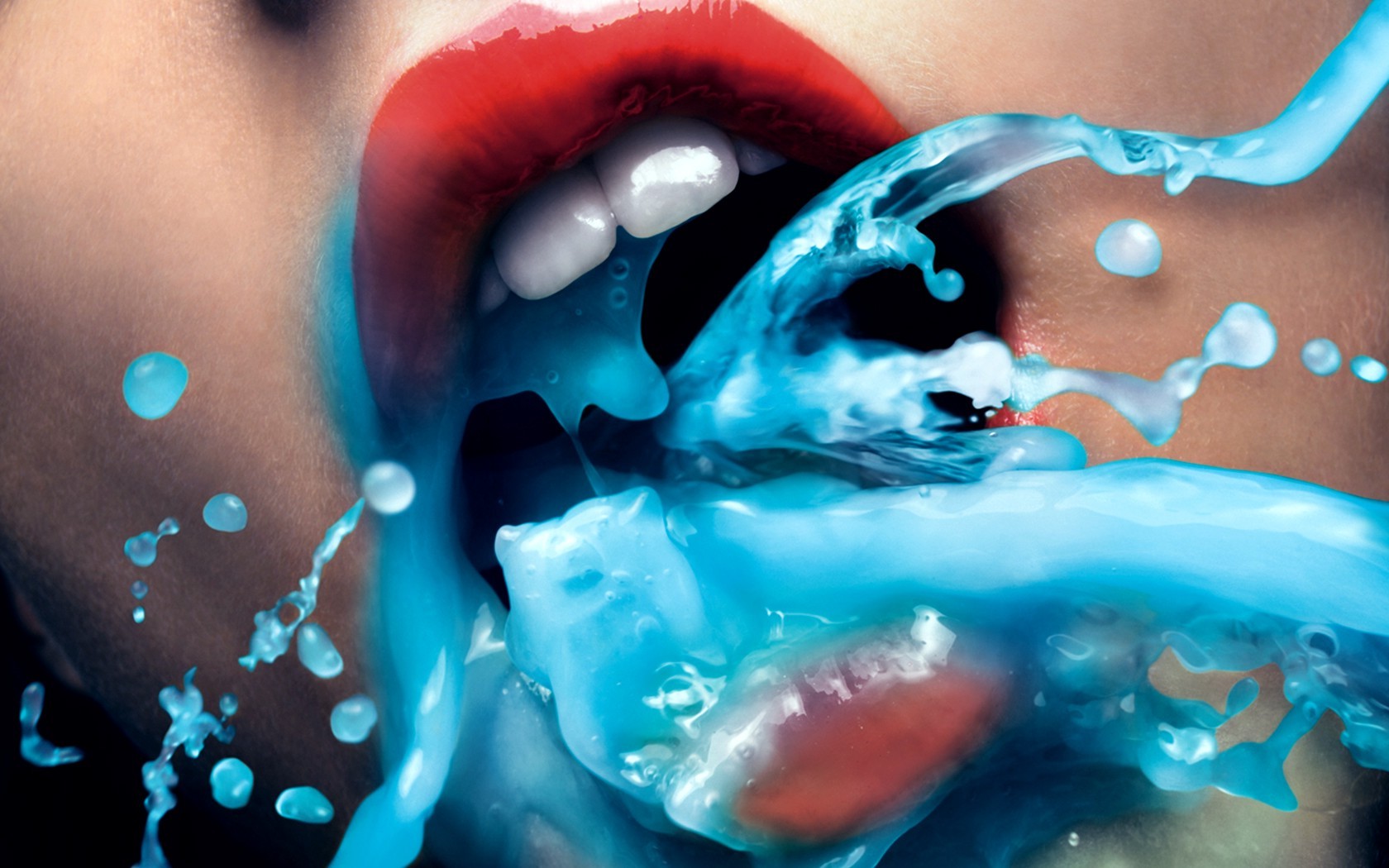 mouths, Lips, Teeth, Red, Blue Wallpaper