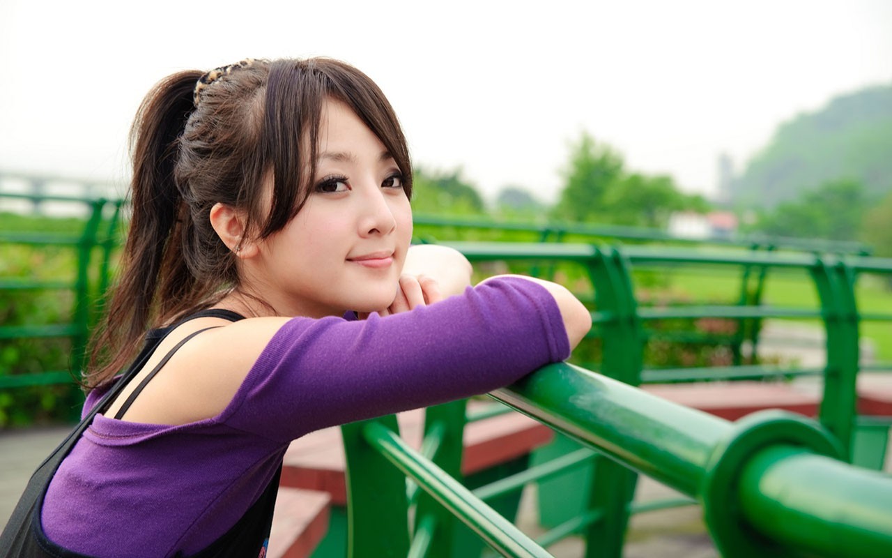Asian, Mikako Zhang, Purple, Green Wallpaper