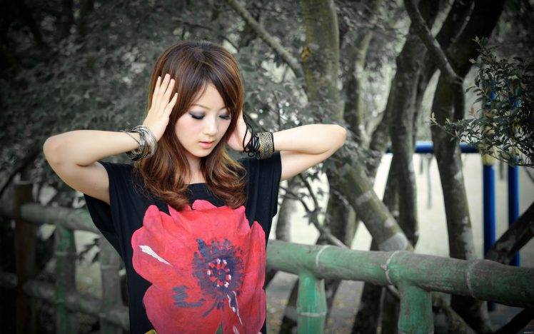 Asian, Hands On Head, Model, Mikako Zhang Kaijie HD Wallpaper Desktop Background