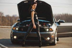 women, Model, Ford Mustang, Brunette, Women With Cars