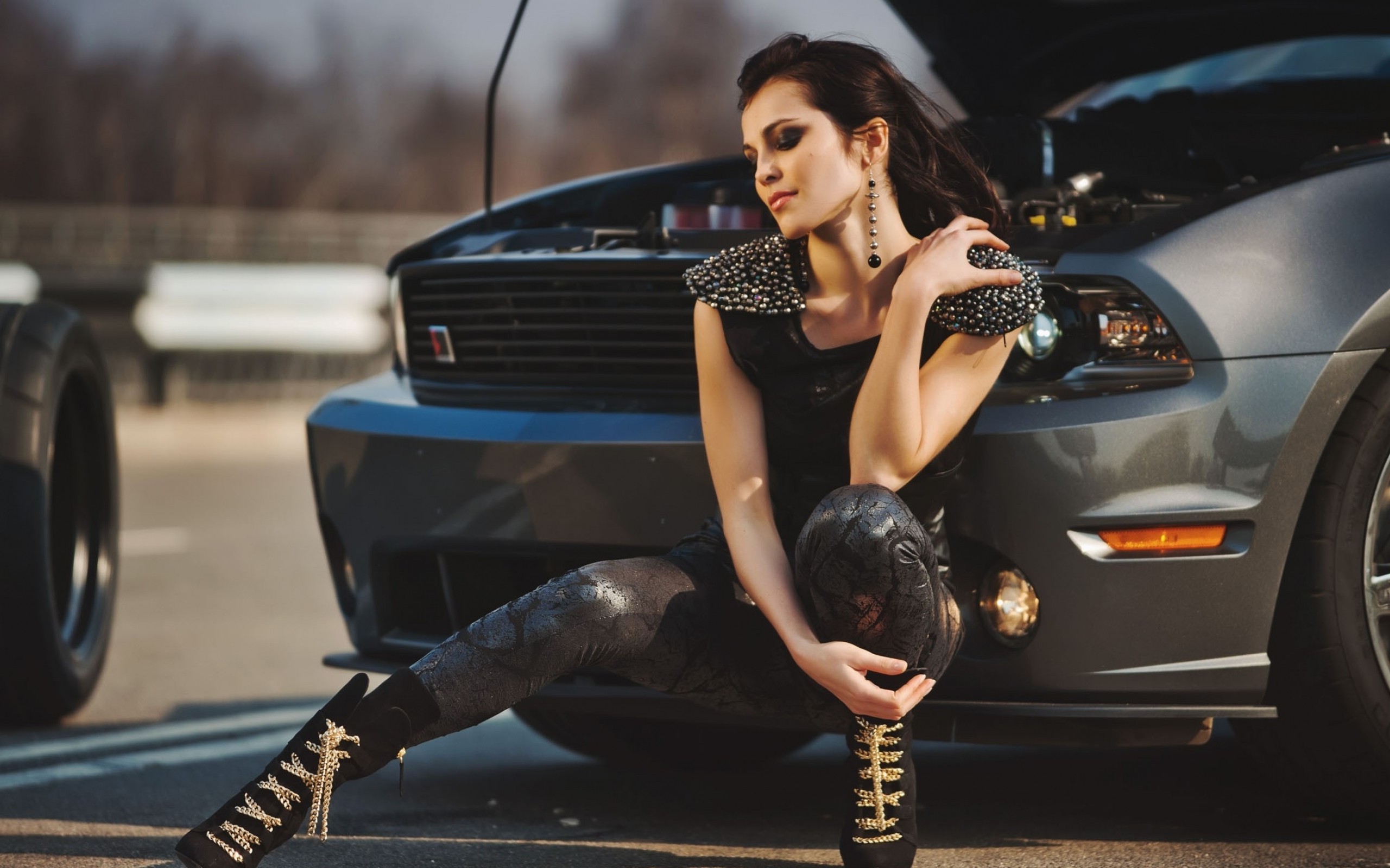 Women Model Ford Mustang Brunette Sati Kazanova Women With Cars