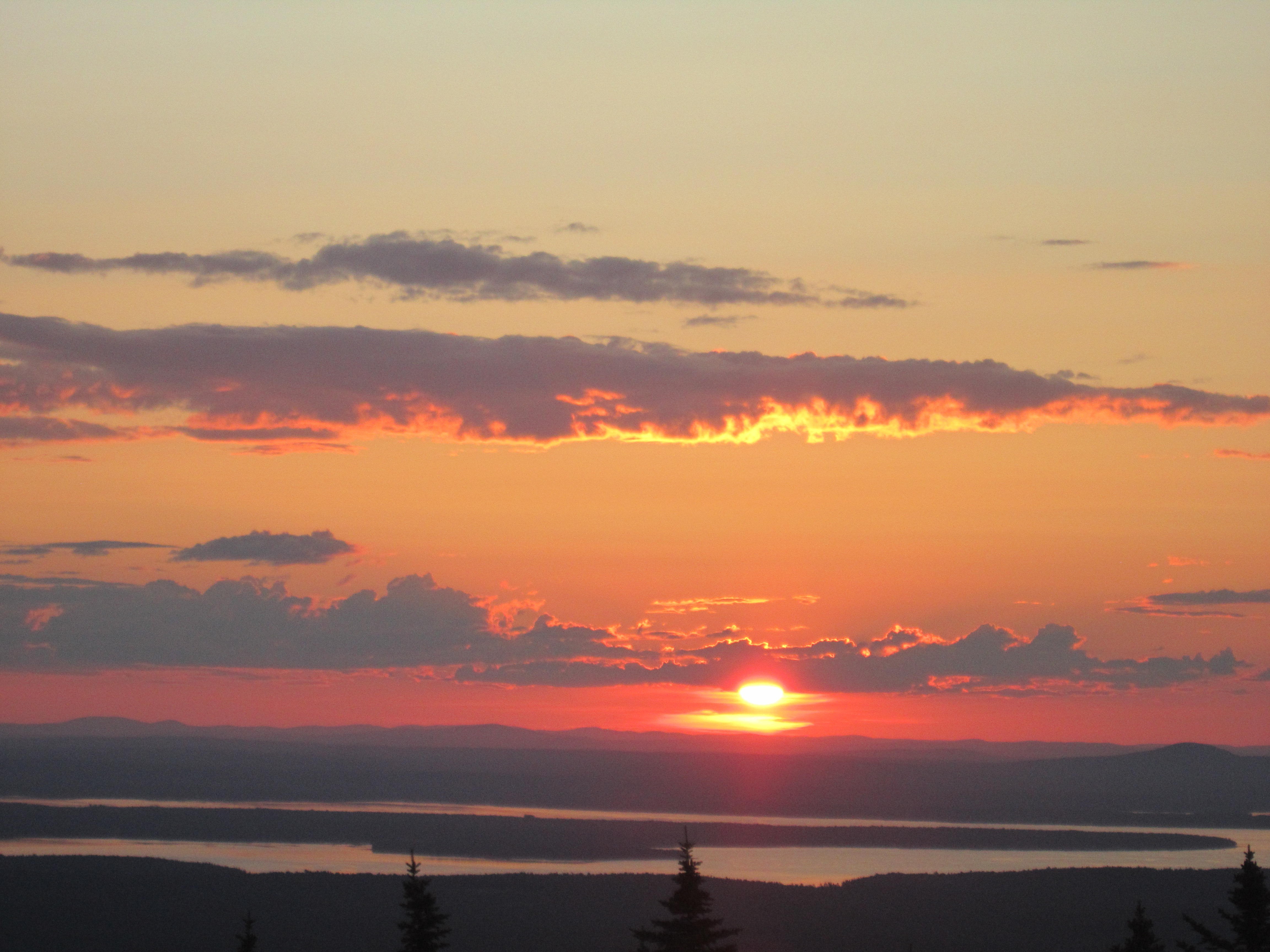 nature, Water, Trees, Island, Clouds, Sunset Wallpaper