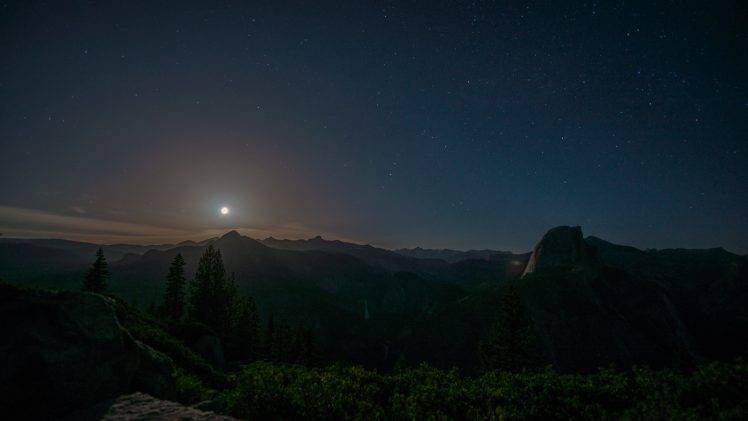 nature, Forest, Moon, Yosemite Valley, Yosemite National Park, California, Mountain HD Wallpaper Desktop Background