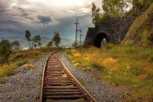 nature, Grass, Tunnel, Railway, HDR