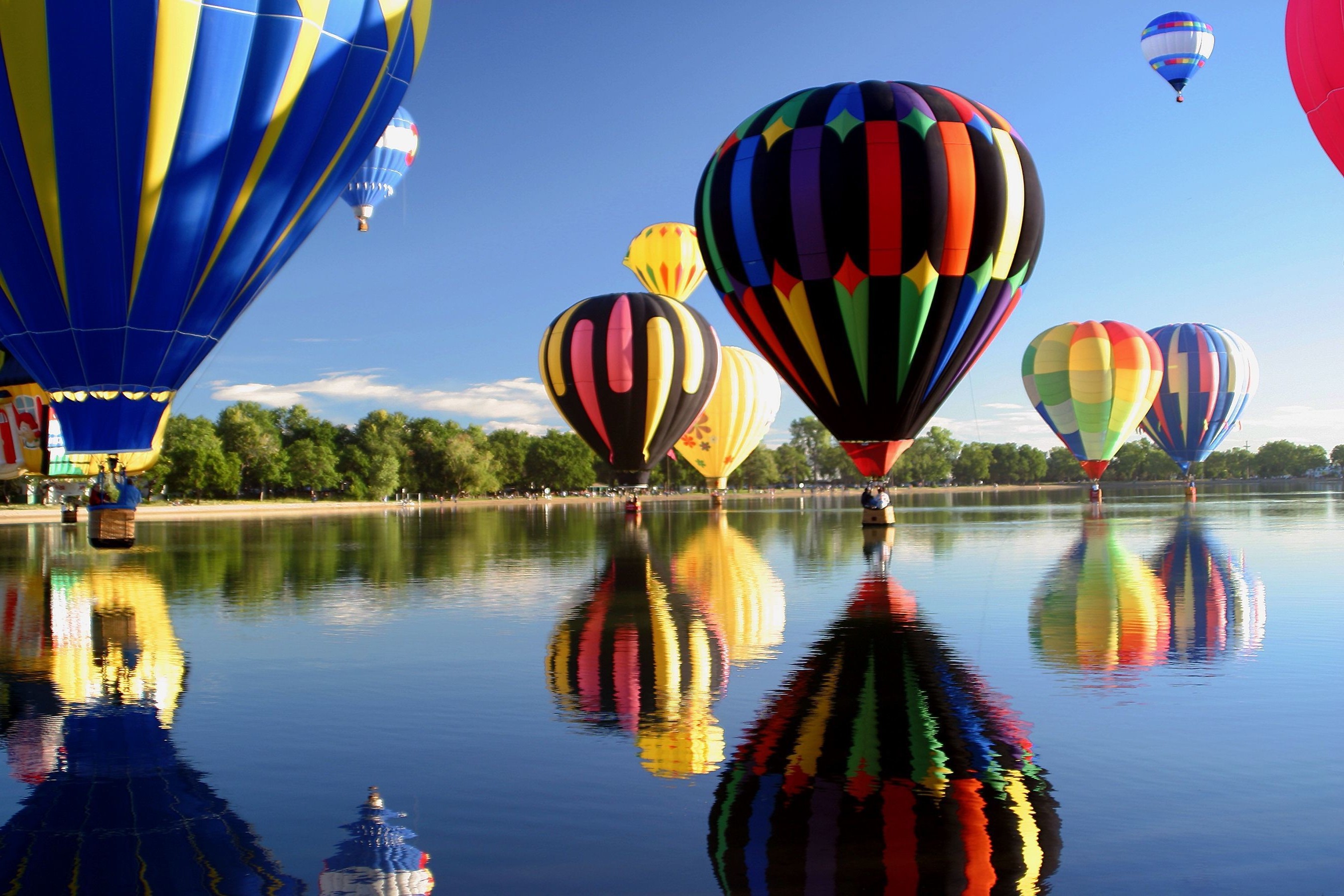 hot Air Balloons, River, Colorful Wallpaper