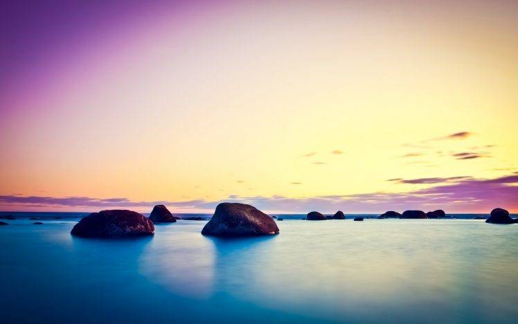 water, Long Exposure, Sunset, Rock, Nature HD Wallpaper Desktop Background